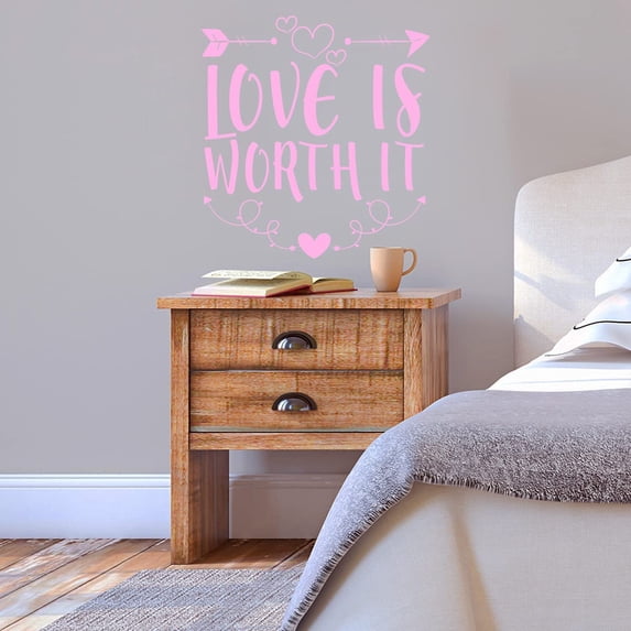 VWAQ Love is Worth It Wall Decal Romantic Wall Decor - 23"H X 23"W PINK