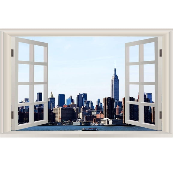 VWAQ Manhattan Window Wall Sticker - New York City Skyline Wall Decal Print - NWT9 (22" H X 33" W)