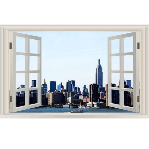 VWAQ Manhattan Window Wall Sticker - New York City Skyline Wall Decal Print - NWT9 (28" H X 42" W)