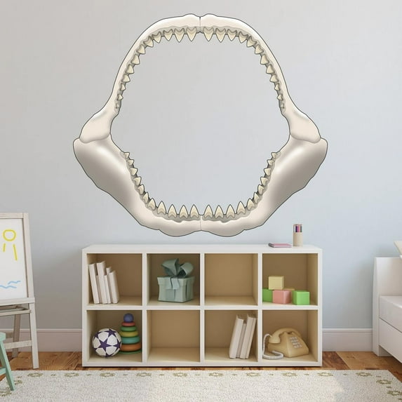 VWAQ Megalodon Jaws Fossil Wall Decal Ancient Giant Shark Mouth Peel & Stick Removable Decal