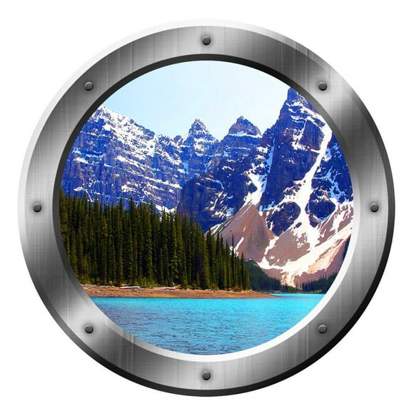 VWAQ Mountain Lake Wall Decal Porthole Wall Sticker Peel And Stick Decor VWAQ-SP21 (14" Diameter)