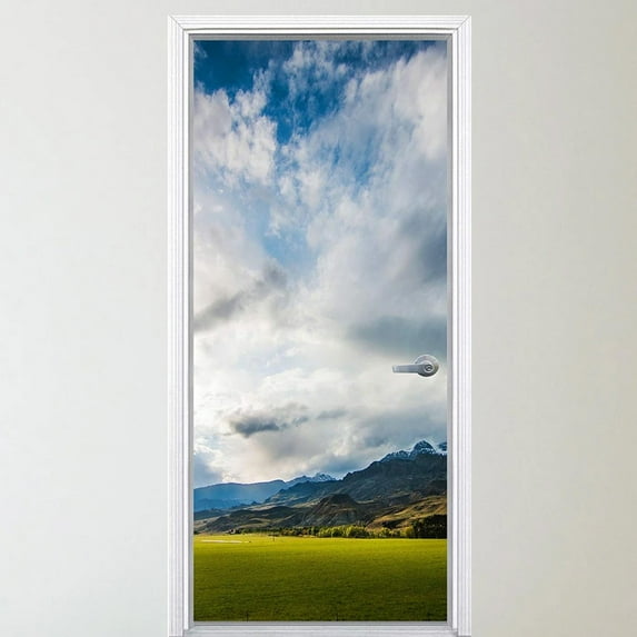 VWAQ- Mountain Range Door Decal- Grass Vinyl Door Mural Decor - DM10
