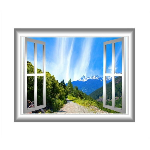 VWAQ Mountain Window Sticker Outdoors Wall Decals Peel and Stick Mural VWAQ-NW21 (18"H X 22"W)
