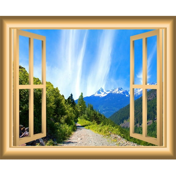 VWAQ Mountain Window Wall Decal Outdoors Wall Decor Peel and Stick Mural VWAQ-NW39 (24"H X 30"W)