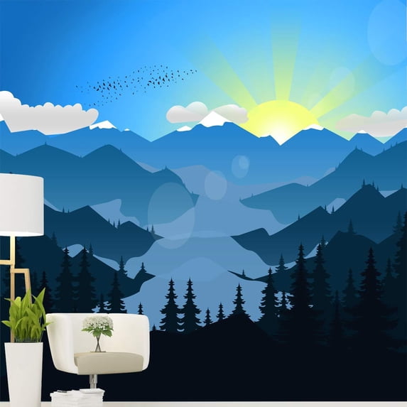 VWAQ Mountains Wall Mural Nursery Self Adhesive Wallpaper Peel and Stick - HOL36