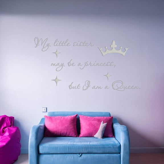 VWAQ My Little Sister May Be A Princess But I Am A Queen Vinyl Wall Decal Quotes Decor