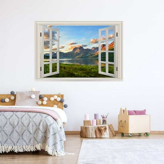 VWAQ - Nature Lake Scenery Window Decal Mountain Vinyl Wall Decal - NWT37