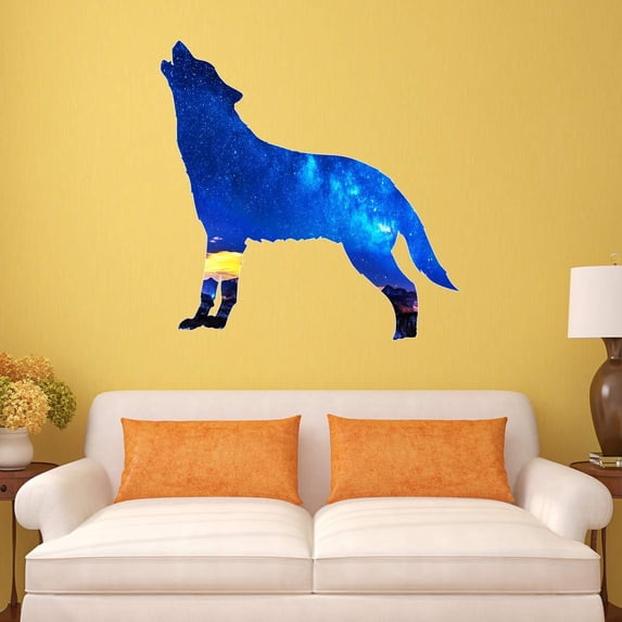 VWAQ Night Sky Howling Wolf Wall Decal - Scenery Wall Art Nature Decor - SC13