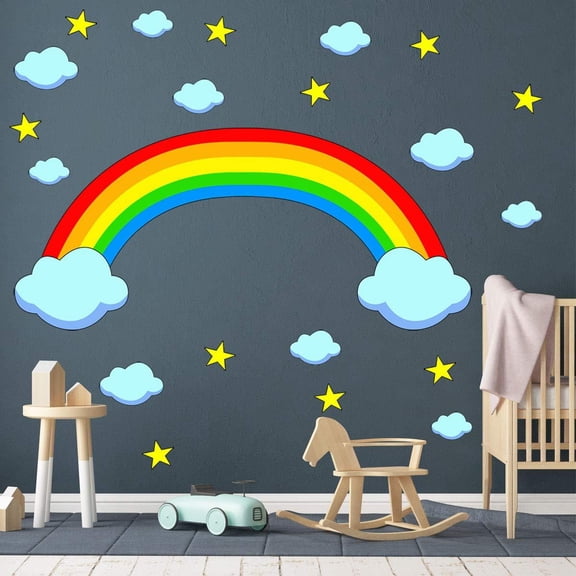 VWAQ Nursery Wall Decals Rainbow and Clouds - Peel and Stick Kids Vinyl Stickers - RB1