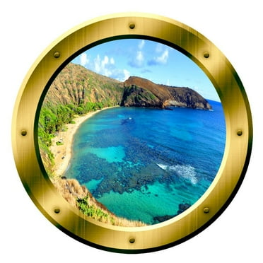 VWAQ Ocean Beach Wall Decal Porthole 3D Wall Sticker Peel And Stick Decor VWAQ-GP18 (20" Diameter)