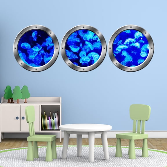 VWAQ Ocean Decals Animals Wall Decor - Jellyfish Wall Sticker, Sea Life Art Prints - VWAQ-SPW14 (24" Diameter, Silver)