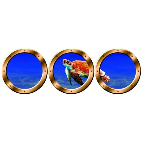 VWAQ Ocean Porthole - Sea Turtle Animals Wall Stickers, Submarine Window Decal -VWAQ-SPW20 (24" Diameter, Bronze)