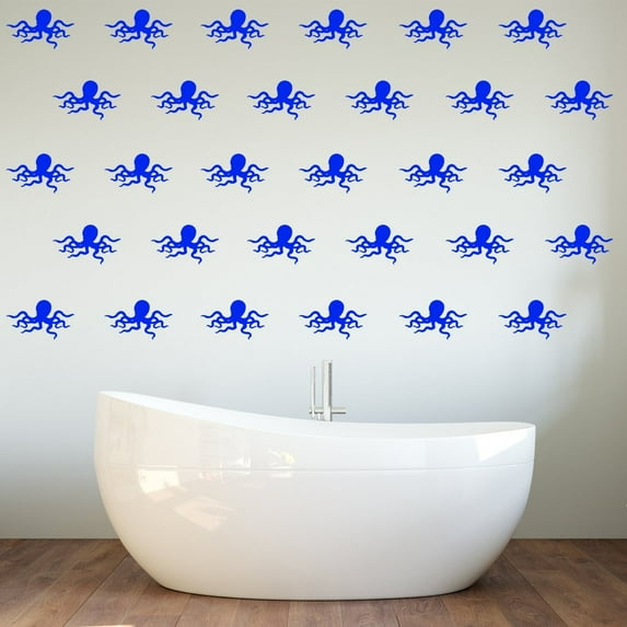 VWAQ Ocean Theme Wall Decals, Octopus Bathroom Wall Decor - Octopie - 30 Pack VWAQ (Blue)