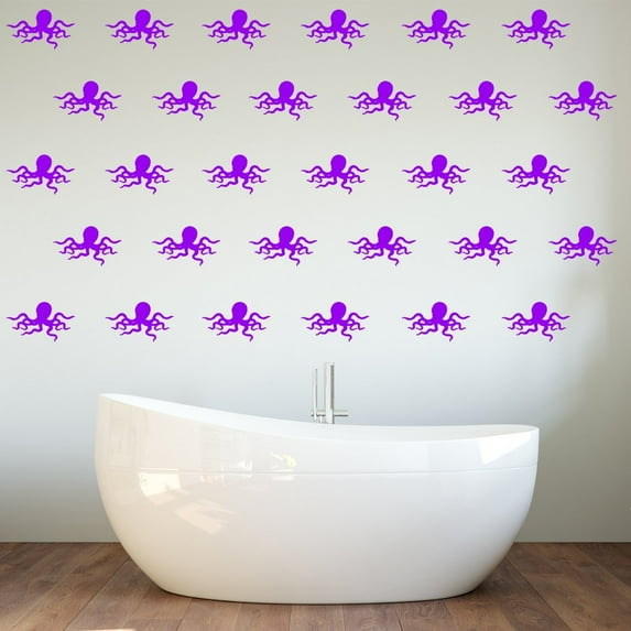 VWAQ Ocean Theme Wall Decals, Octopus Bathroom Wall Decor - Octopie - 30 Pack VWAQ (Purple)