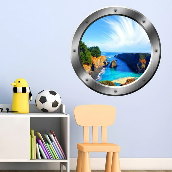 VWAQ Ocean View Porthole Wall Decal Nature Seaside Decor Sticker Peel and Stick Mural SP12 (20" Diameter)