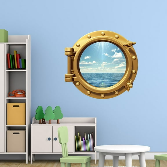 VWAQ Ocean View Wall Sticker Porthole Nature Sea View Window Decal Peel and Stick Mural PO99