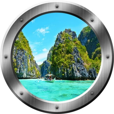 VWAQ Ocean Wall Decal Mountains Porthole 3D Wall Sticker Peel And Stick Decor VWAQ-SP23 (20" Diameter)