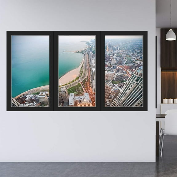 VWAQ - Office Window Sticker Beach View Wall Decal Removable Reusable Vinyl Mural - OW02