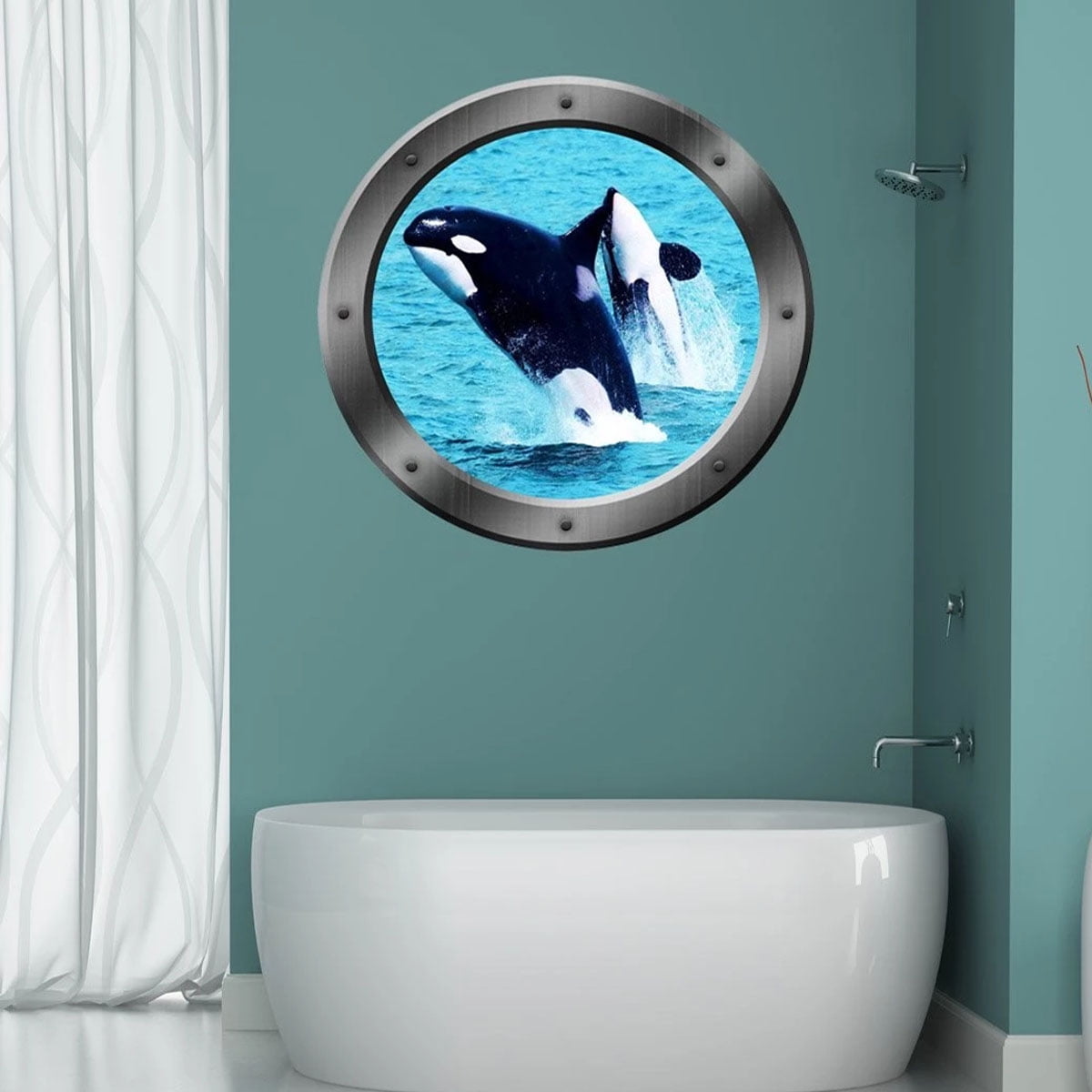 VWAQ Giant Orca Whale Wall Decal – Peel & Stick Killer Whale Ocean Art, 18\"H X 30\"W, Removable Wall Sticker