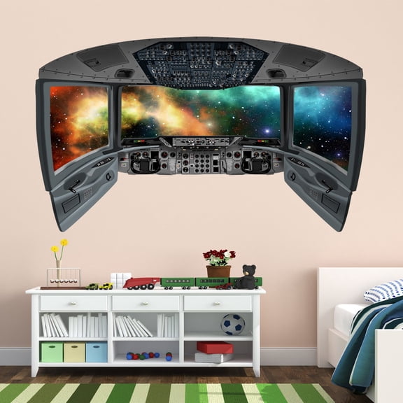 VWAQ Outer Space Galaxy Wall Mural | 3D Space Shuttle Cockpit Wall Decal - CP27