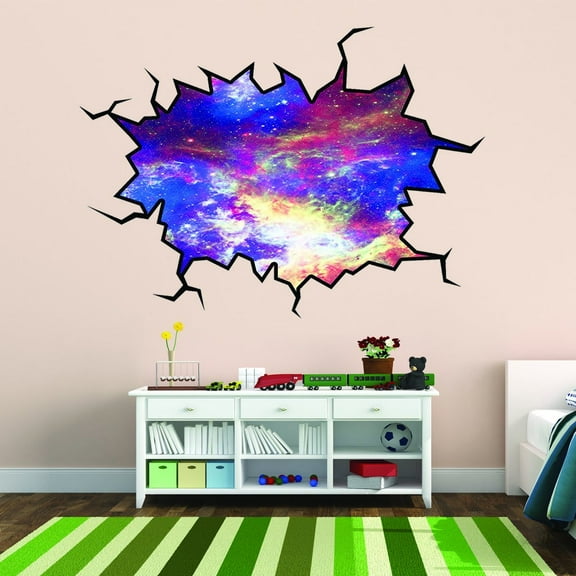 VWAQ Outer Space Wall Decal Galaxy Sticker Hole in the Vinyl Wall Decal Mural Home Decor - WC1 (18"H x 22"W)