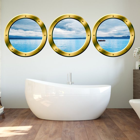 VWAQ PORTHOLE WALL DECAL, Ocean View Stickers - VWAQ-SPW2 (24" Variation, Gold)