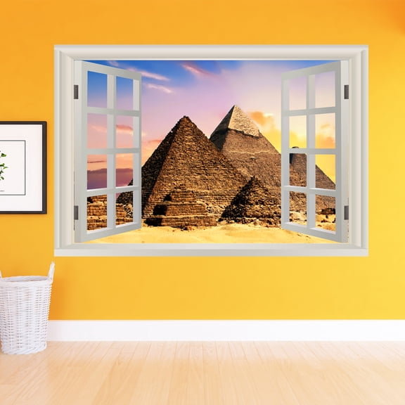VWAQ Peel And Stick Egyptian Pyramids Wall Mural - 3D Window View Wall Decal Sticker NWT2 (36" H X 54" W)