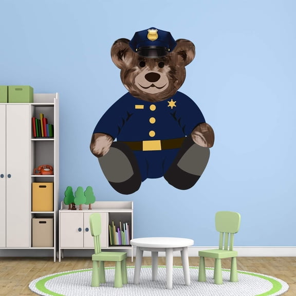 VWAQ Police Cop Teddy Bear Wall Decal - Kids Room Sticker Decorations - TEB3