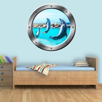 VWAQ Porpoise Wall Decal Dolphin Porthole 3D Wall Sticker Sea Mammal Decor - SP26 (14" Diameter)