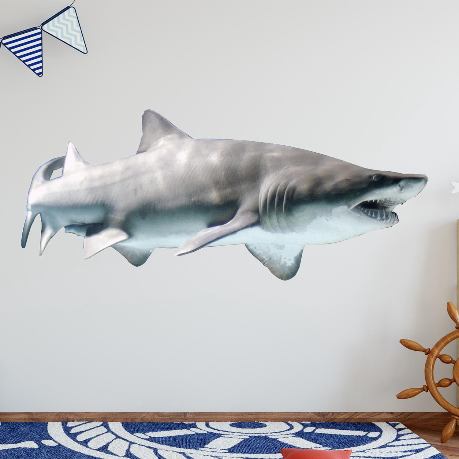 VWAQ Realistic Shark Wall Decal Sand Shark Sticker Marine Aquatic Life Nature Wall Mural - PAS8 (20"H x 48"W)