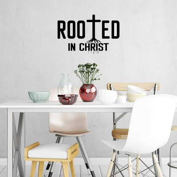 VWAQ Rooted in Christ Vinyl Wall Art Christian Decal Quote Religious Home Decor
