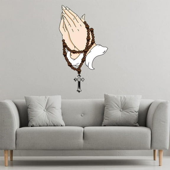 VWAQ Rosary with Praying Hands Wall Decal - Peel and Stick Christian Religious Decor - PAS53 (40"H X 24"W)