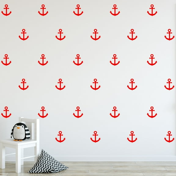 VWAQ Sailor Anchor Wall Stickers - Nautical Anchor Wall Decals - 30 Pack VWAQ (Red)