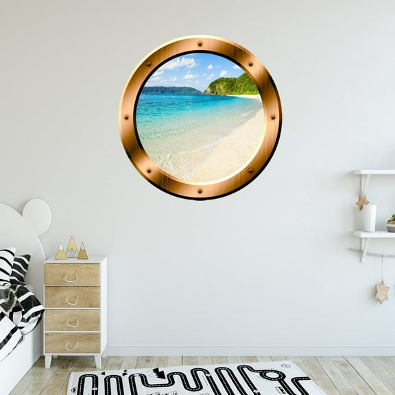 VWAQ Sandy Beach Wall Decal Porthole 3D Wall Sticker Peel And Stick Decor VWAQ-BP20 (14" Diameter)