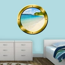 VWAQ Sandy Beach Wall Sticker Porthole 3D Wall Decal Peel And Stick Decor VWAQ-GP20 (14" Diameter)