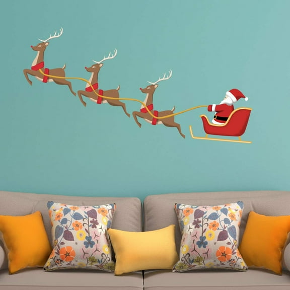 VWAQ Santa Claus Reindeer Christmas Holiday Wall Decal Sticker - HOL1