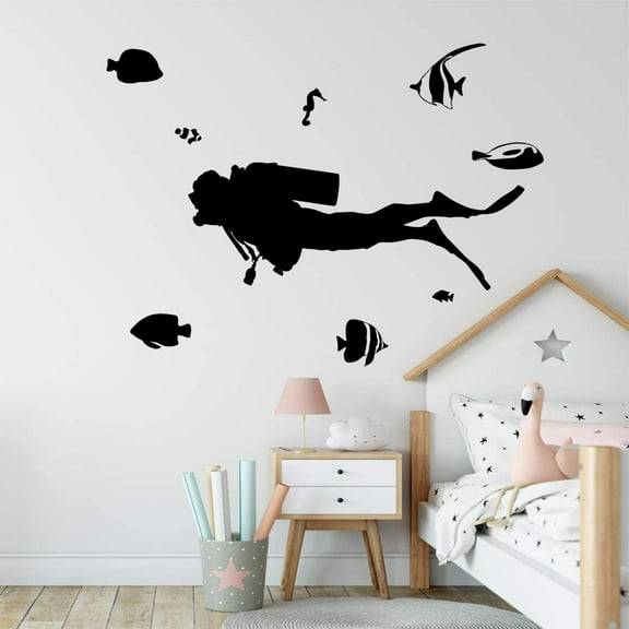 VWAQ Scuba Diver Wall Decal Ocean Theme Decor - V1