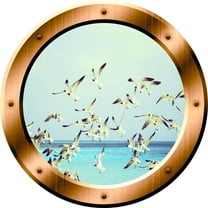 VWAQ Seagulls Wall Decals Flock Of Birds Decor Porthole Peel And Stick Art VWAQ-BP37 (20" Diameter)