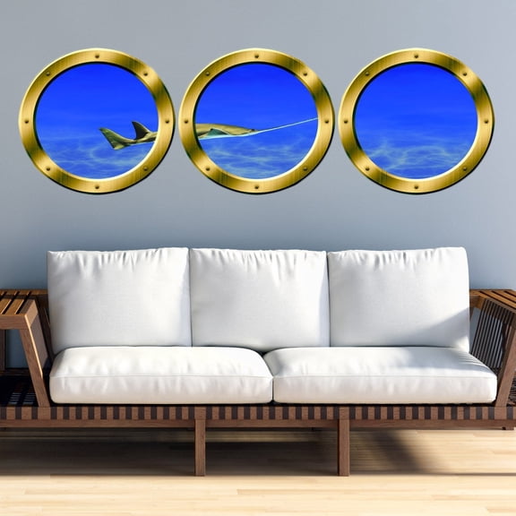 VWAQ Shark Decals Animals Wall Decals-Sawfish Wall Mural Stickers-SPW15 (Each 14" Diameter 3 Pieces, Gold)