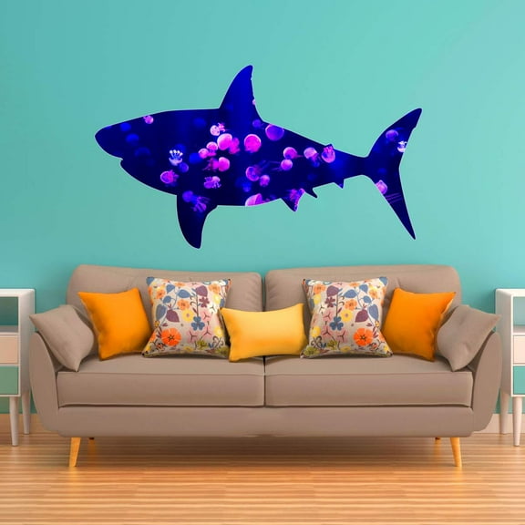 VWAQ Shark Jellyfish Wall Decal - Underwater Ocean Wall Sticker - SC06