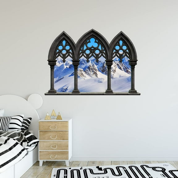 VWAQ - Snow Wall Decor Sticker - 3D Window Decal, Snowy Mountain Wall Art - NWC7
