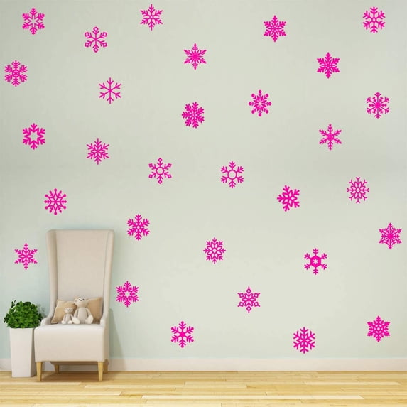 VWAQ Snowflakes Wall Decals for Girls Bedroom Peel and Stick Stickers Winter Theme Decor - 30PCS