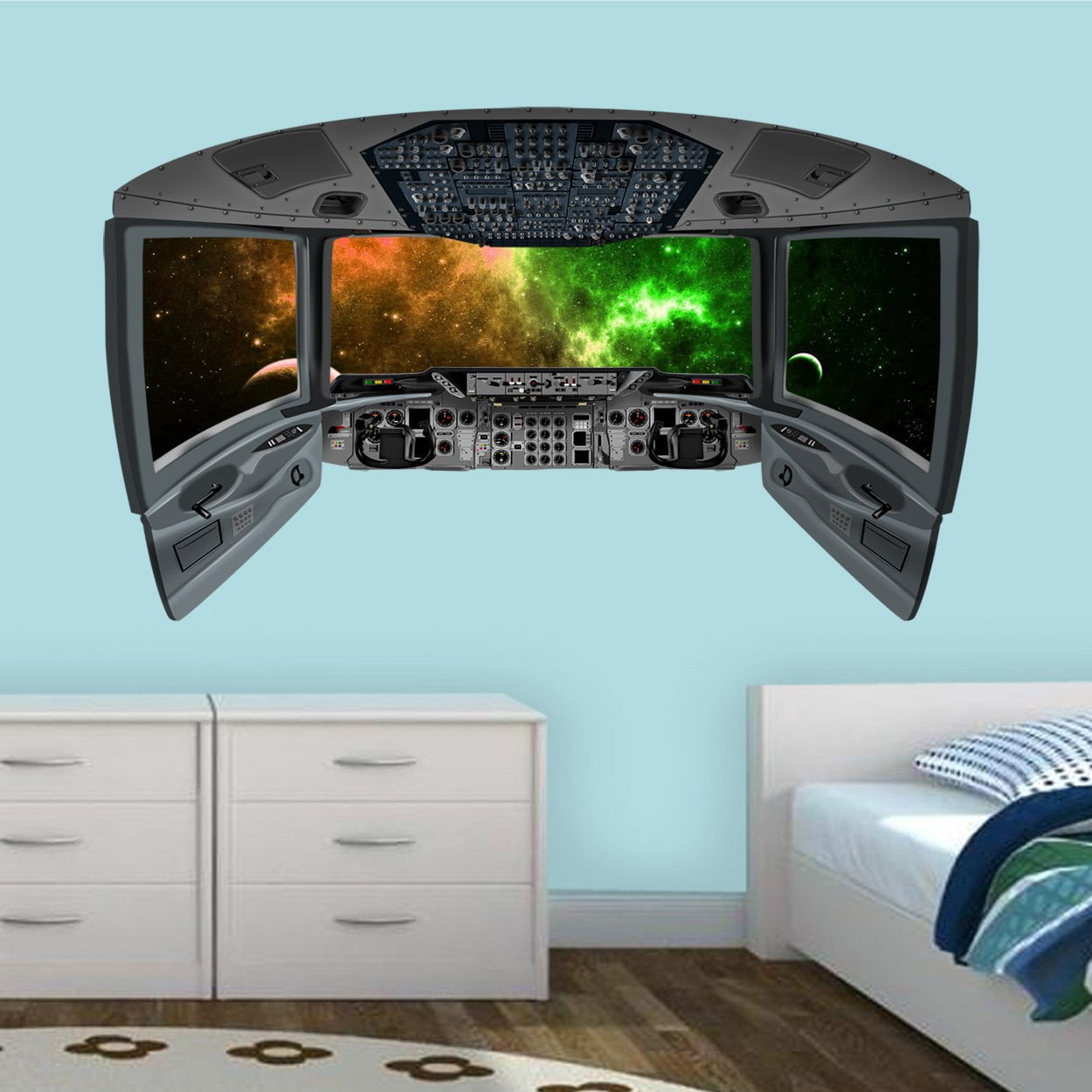 VWAQ Space Shuttle Cockpit Wall Decal | 3D Spaceship Window Galaxy ...
