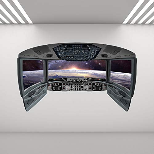 VWAQ Space Shuttle Cockpit Wall Mural | Spaceship Window Wall Decals - CP10 (24" H X 40" W)