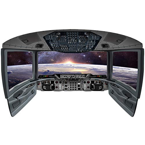 VWAQ Space Shuttle Cockpit Wall Mural | Spaceship Window Wall Decals - CP10 (30" H X 50" W)