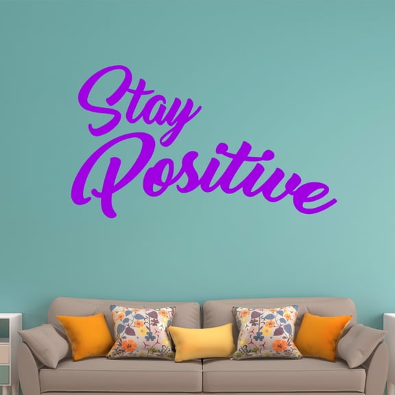 VWAQ Stay Positive Vinyl Wall Decal, Uplifting Positivity Wall Decor -18120 (Purple, 18" H X 30" W)