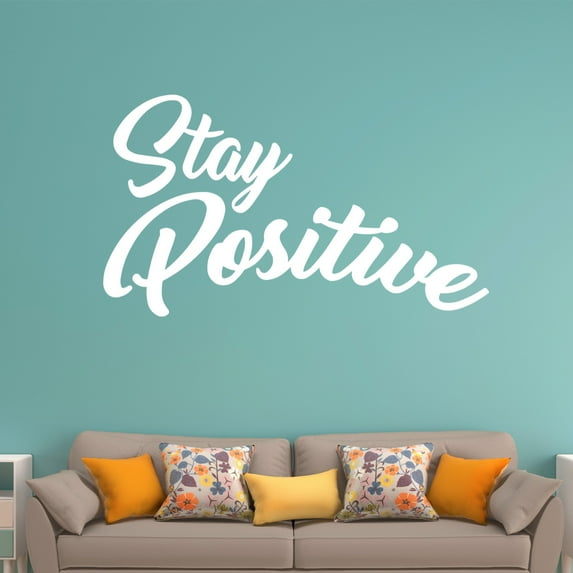 VWAQ Stay Positive Vinyl Wall Decal, Uplifting Positivity Wall Decor -18120 (White, 9" H X 15" W)