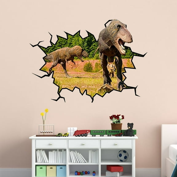 VWAQ T Rex Wall Decal Dinosaur Wall Sticker Hole in the Wall Crack Boys Room Mural Decor - WC18 (18"H x 22"W)