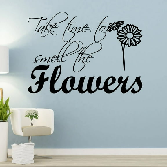 VWAQ Take Time to Smell The Flowers Wall Decal - Vinyl Quotes for Walls Relaxing