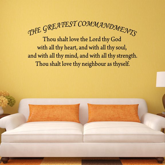 VWAQ The Greatest Commandments Love Thy Neighbor Vinyl Bedroom Wall Decal Home Decor Sticker (13"H x 30"W Black)